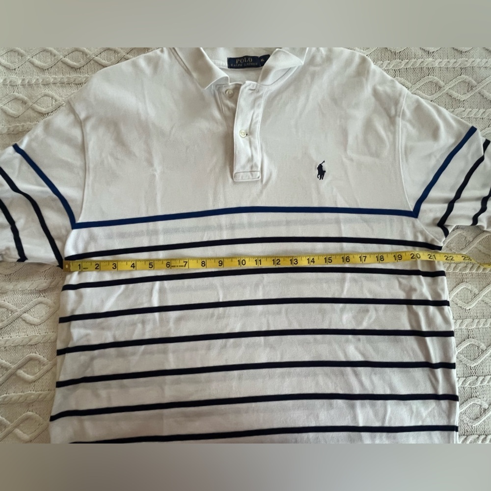 Men's Polo Ralph Lauren White and Blue Striped Short Sleeve Polo Shirt Size XL - Picture 16 of 16
